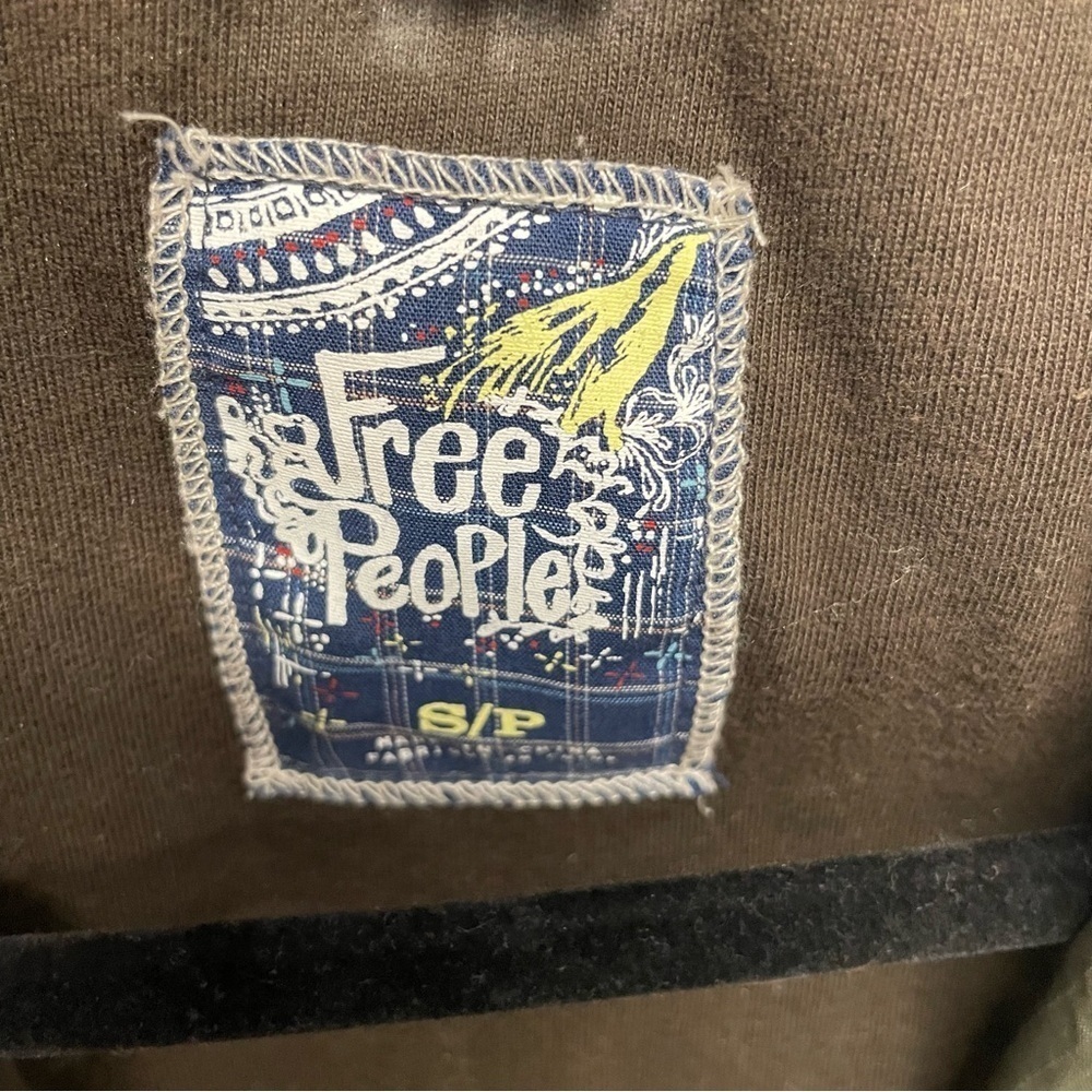 Vintage Free People military green jacket sweater knit trim womens small boho - Picture 11 of 11